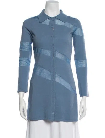 Pre-owned Cult Gaia Striped Mock Neck Sweater In Blue