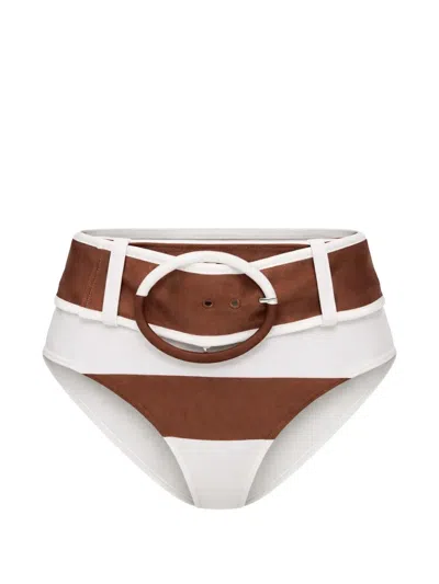 Cult Gaia Striped-pattern Belt Bikini Bottoms In Brown