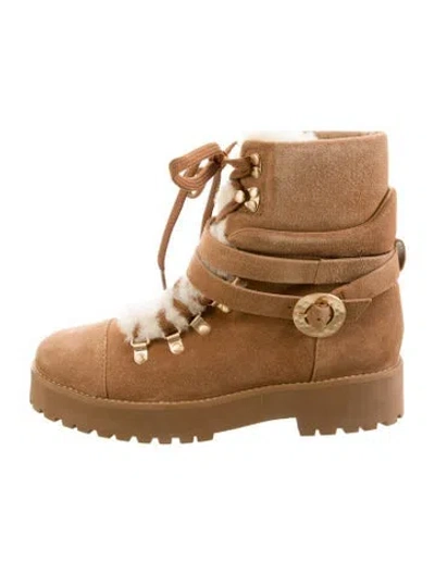 Pre-owned Cult Gaia Suede Combat Boots In Brown