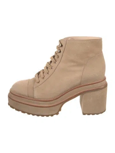 Pre-owned Cult Gaia Suede Combat Boots In Neutral