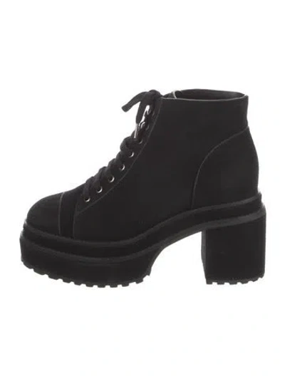 Pre-owned Cult Gaia Suede Lace-up Boots In Black