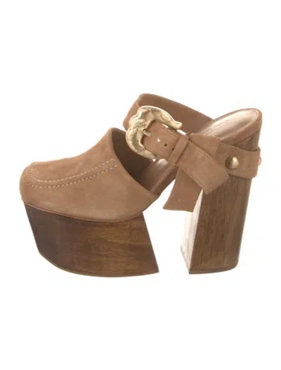 Pre-owned Cult Gaia Suede Mules In Brown