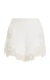 Cult Gaia Suni Embroidered Linen Shorts In White