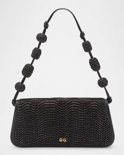 Cult Gaia Sunniva Wavy Raffia Shoulder Bag In Black