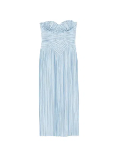 Cult Gaia Ashika Ruched Pleated Midi Dress In Blue