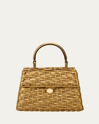 Cult Gaia Sybil Nano Metallic Woven Crossbody Bag In Brushed Brass