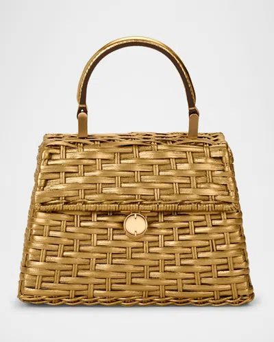 Cult Gaia Sybil Nano Metallic Woven Crossbody Bag In Brushed Brass