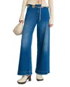 Cult Gaia Sydney Belted Grommet Wide-leg Denim Pants In Rinse Wash