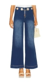 Cult Gaia Sydney Belted Grommet Wide-leg Denim Pants In Blue