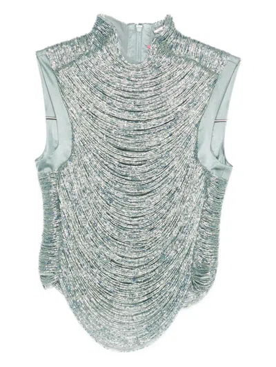 Cult Gaia Taraji Beaded High-neck Top In Blue