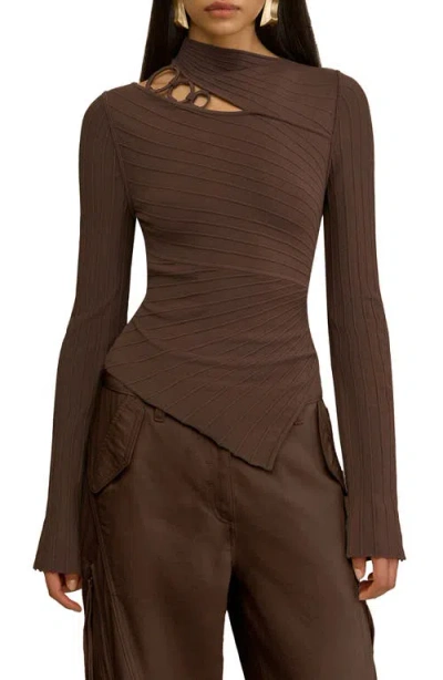 Cult Gaia Tayla Cutout Long Sleeve Shirt In Brown