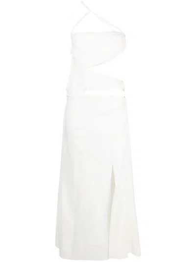 Cult Gaia Cut-out Side-slit Halter Strap Maxi Dress In White Linen