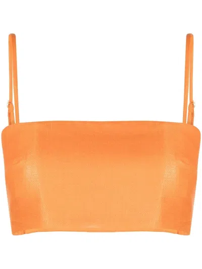 Cult Gaia Tereza Cotton-blend Raffia Crop Top In Orange