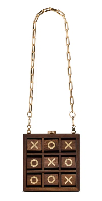 Cult Gaia Womens Walnut Tic Tac Toe Wood Clutch Bag In Brown