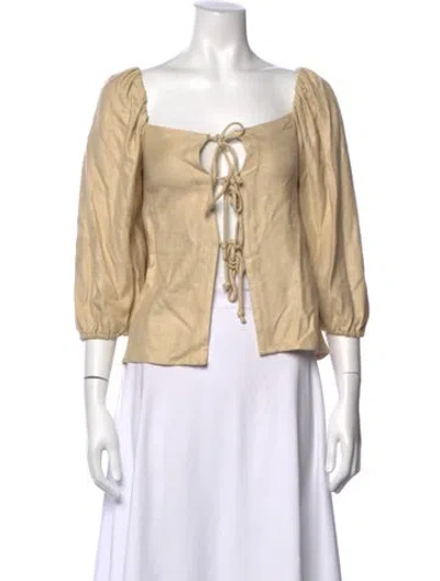 Pre-owned Cult Gaia Tie Neck Three-quarter Sleeve Top In Neutrals