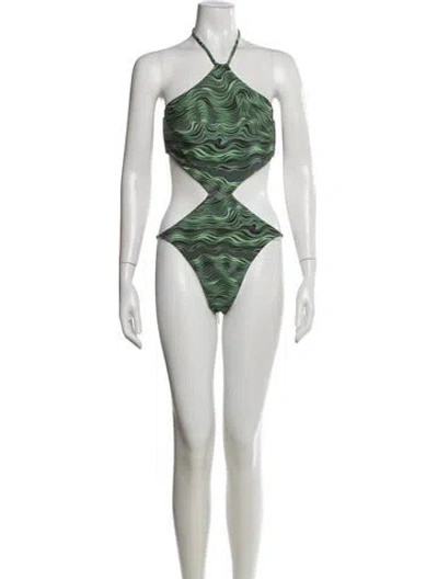 Pre-owned Cult Gaia Tie-dye Print Cutout Accent One-piece W/ Tags In Blue