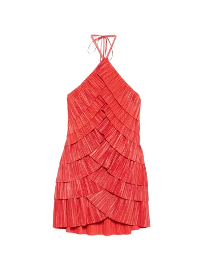 Cult Gaia Varsha Halter Tiered Minidress In Red