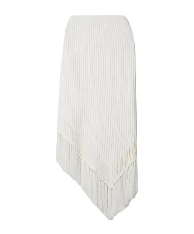 Cult Gaia Tonisha Asymmetrical Fringe Ribbed Knit Midi Skirt In White