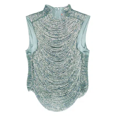 Cult Gaia Taraji Sleeveless Hand Beaded Top In Green