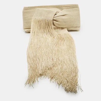 Pre-owned Cult Gaia Twist Fringe Cream Straw Clutch In White