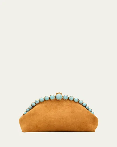 Cult Gaia Una Faux Turquoise-embellished Suede Clutch Bag