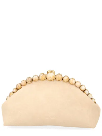 Cult Gaia Una Leather Crescent Clasp Clutch In Neutral