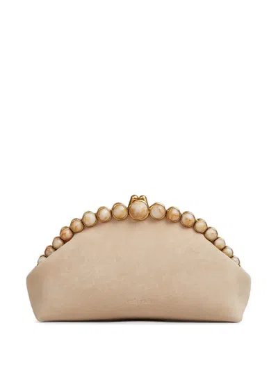 Cult Gaia Una Suede Clutch Bag In Neutral