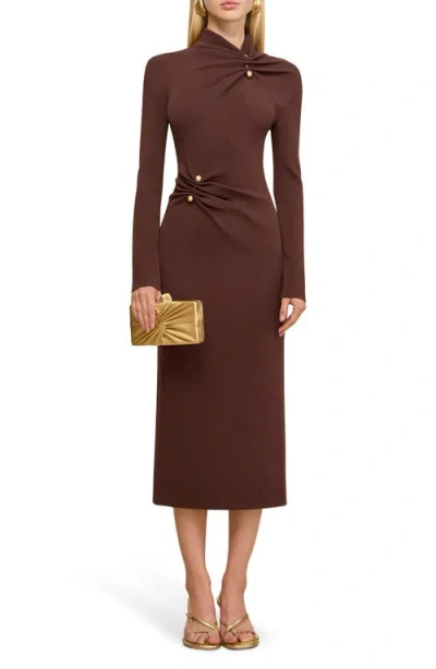 CULT GAIA CULT GAIA VERA RUCHED MOCK NECK LONG SLEEVE MIDI DRESS