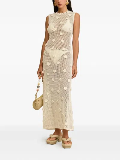 Cult Gaia Vermeer Flower-embellished Crochet Dress In White