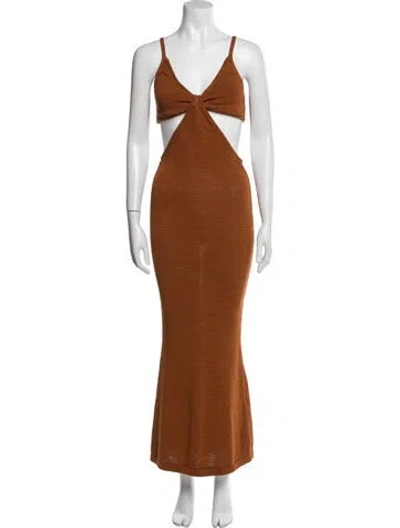 Pre-owned Cult Gaia V-neck Long Dress In Brown