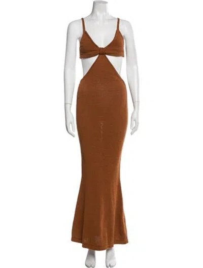 Pre-owned Cult Gaia V-neck Long Dress In Brown
