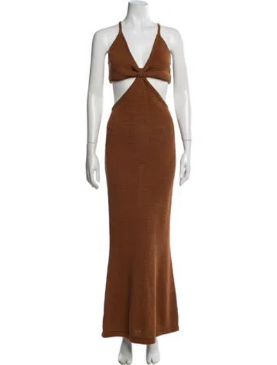 Pre-owned Cult Gaia V-neck Long Dress In Brown