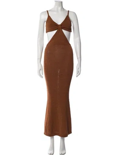 Pre-owned Cult Gaia V-neck Long Dress In Brown