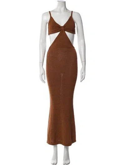 Pre-owned Cult Gaia V-neck Long Dress In Brown