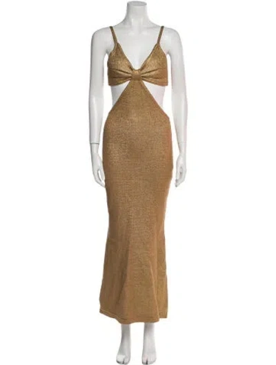Pre-owned Cult Gaia V-neck Long Dress In Gold