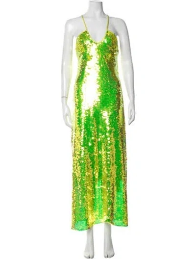 Pre-owned Cult Gaia V-neck Long Dress In Green