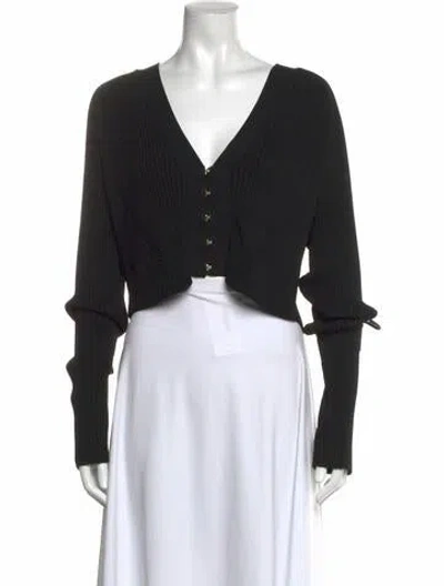 Pre-owned Cult Gaia V-neck Long Sleeve Crop Top In Black