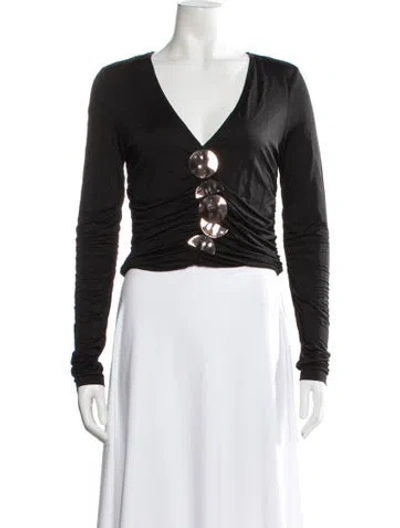 Pre-owned Cult Gaia V-neck Long Sleeve Top In Black