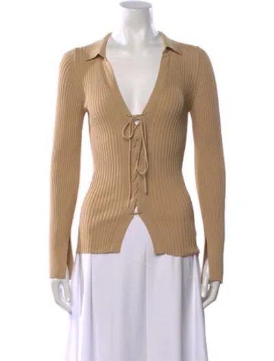 Pre-owned Cult Gaia V-neck Long Sleeve Top In Neutral