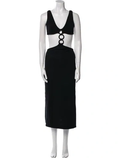 Pre-owned Cult Gaia V-neck Midi Length Dress In Black