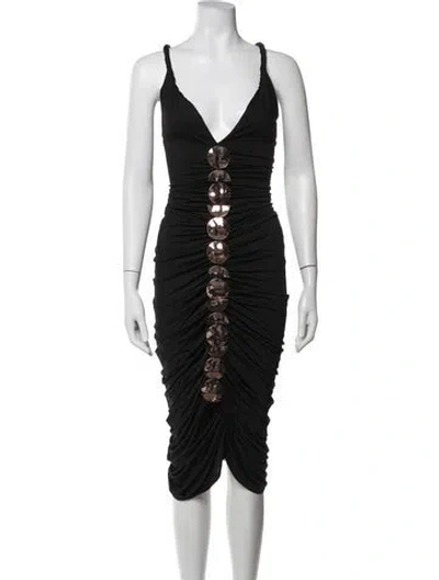 Pre-owned Cult Gaia V-neck Midi Length Dress In Black