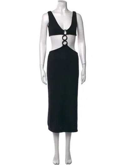Pre-owned Cult Gaia V-neck Midi Length Dress In Black