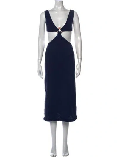 Pre-owned Cult Gaia V-neck Midi Length Dress In Blue