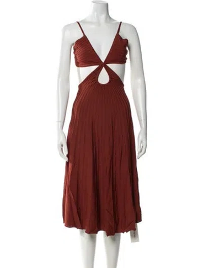 Pre-owned Cult Gaia V-neck Midi Length Dress In Brown