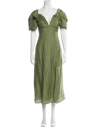 Pre-owned Cult Gaia V-neck Midi Length Dress In Green