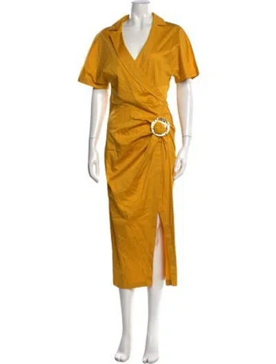 Pre-owned Cult Gaia V-neck Midi Length Dress In Yellow