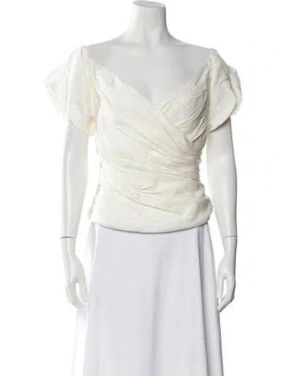 Pre-owned Cult Gaia V-neck Short Sleeve Blouse W/ Tags In White