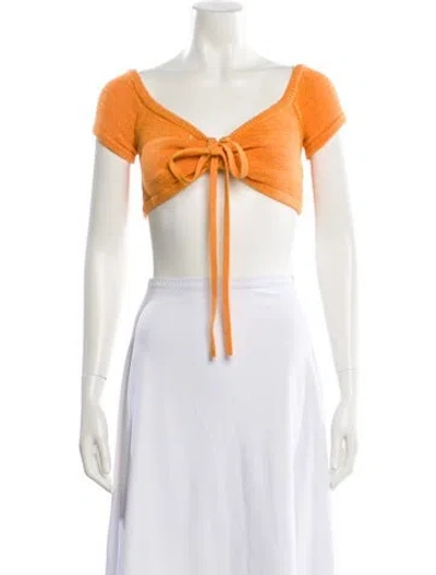 Pre-owned Cult Gaia V-neck Short Sleeve Crop Top In Yellow