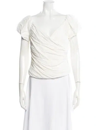 Pre-owned Cult Gaia V-neck Short Sleeve Top In White
