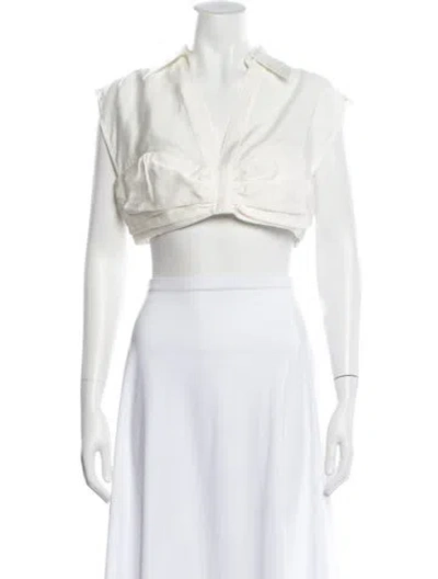 Pre-owned Cult Gaia V-neck Sleeveless Crop Top In White